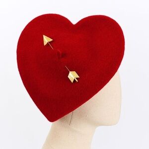Red Heart Hoof London Beret Hat with Gold Arrow Pins - Sold Out
